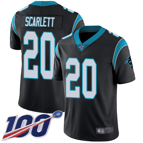 Carolina Panthers Limited Black Men Jordan Scarlett Home Jersey NFL Football #20 100th Season Vapor Untouchable